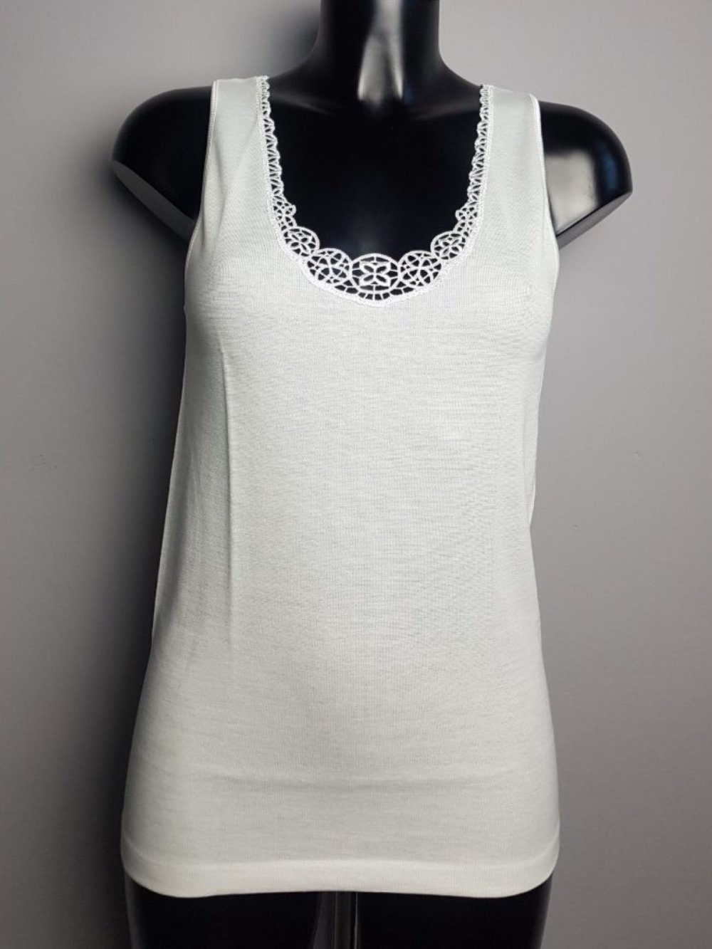 710 CANOTTA SPALLA LARGA DONNA LANA COTONE CON PIZZO FDB