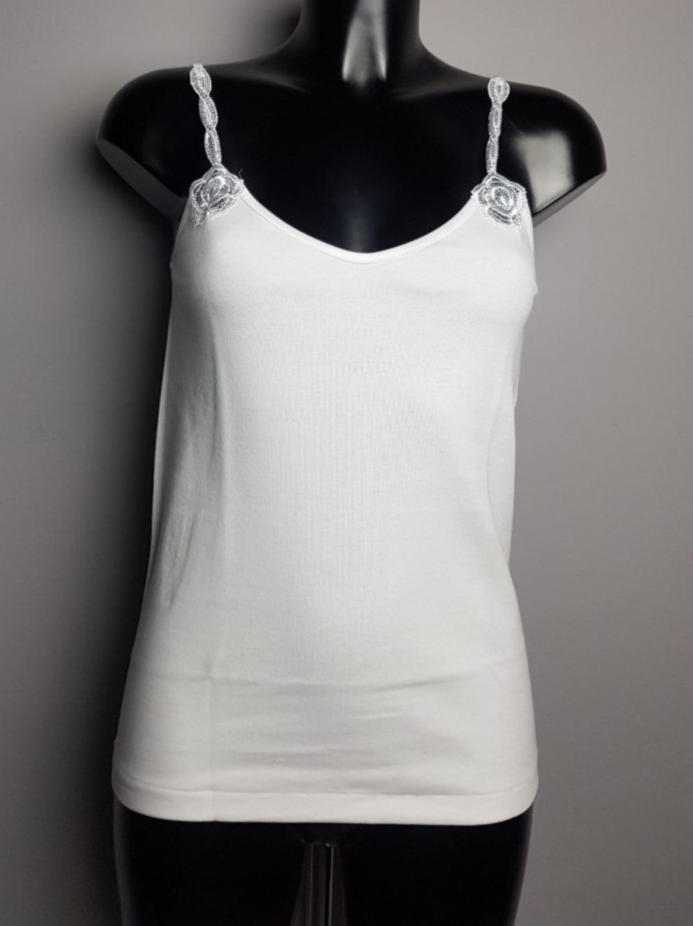 801 CANOTTA SPALLA STRETTA DONNA COTONE FELPATO CON PIZZO HENRI
